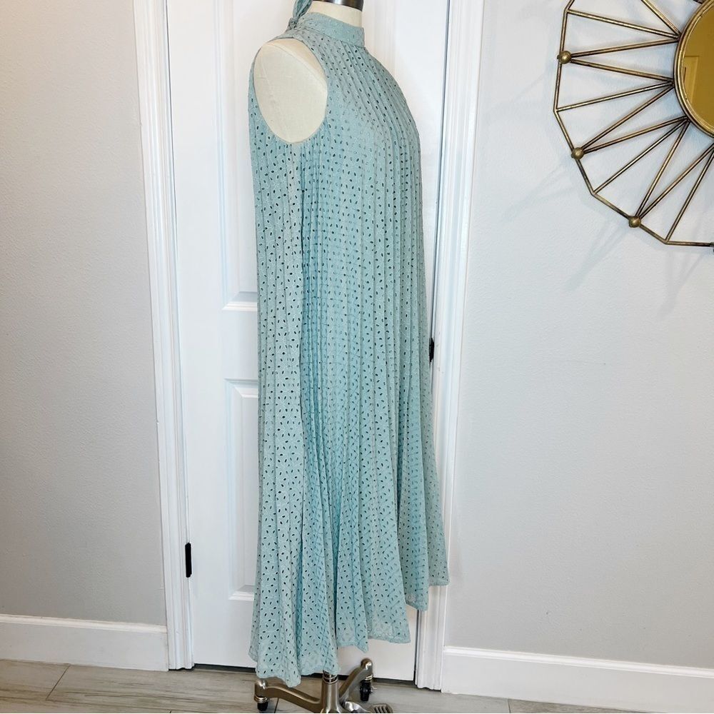 Asos Pleated Eyelet Midi Dress Size 4 / S tie halter neck green - Picture 3 of 9